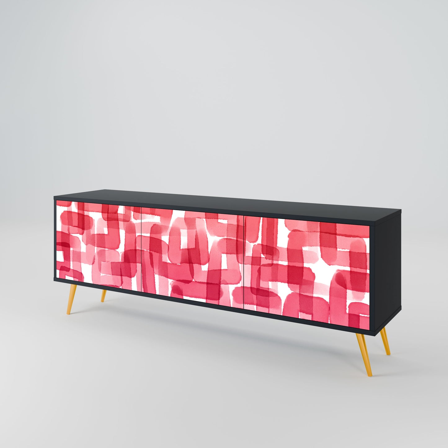 KALEIDOSCOPIC CUBISM 3-Door TV Stand in Black Finish
