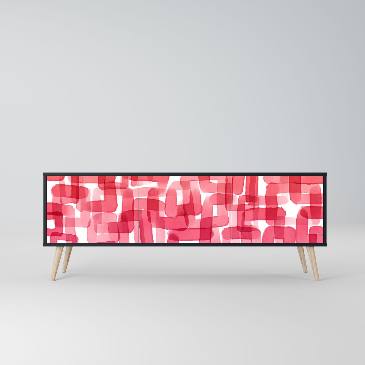 KALEIDOSCOPIC CUBISM 3-Door TV Stand in Black Finish