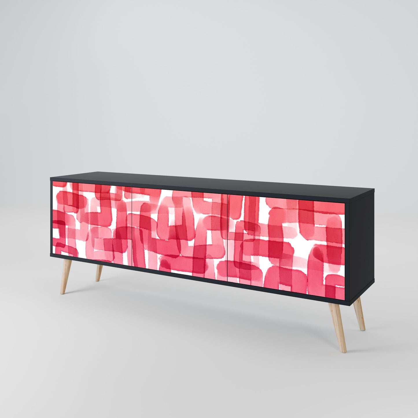 KALEIDOSCOPIC CUBISM 3-Door TV Stand in Black Finish