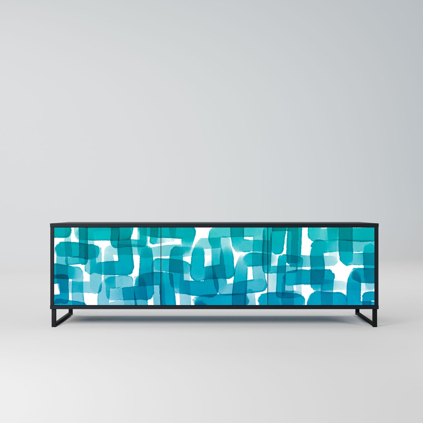TURQUOISE RECTANGLES 3-Door TV Stand in Black Finish
