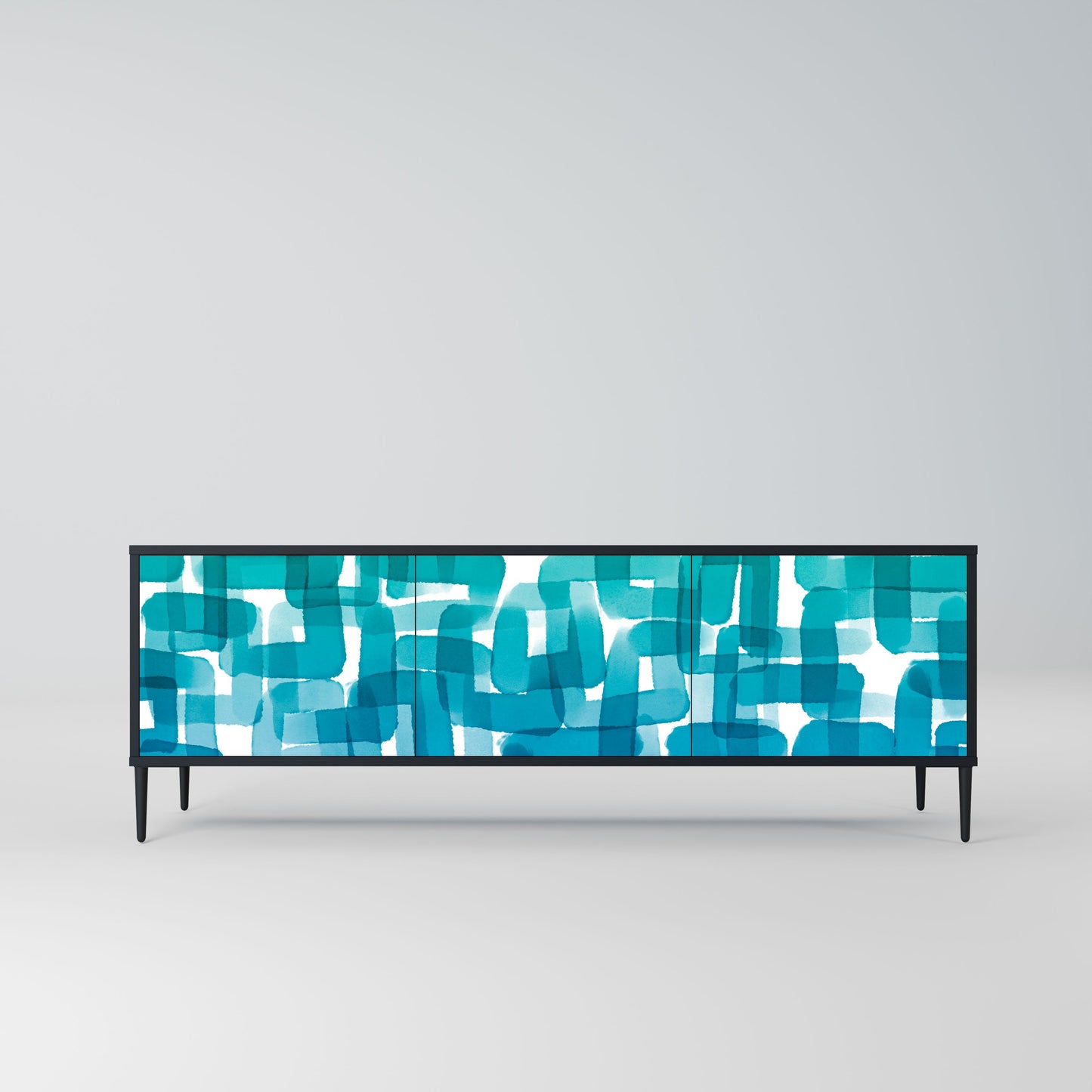 TURQUOISE RECTANGLES 3-Door TV Stand in Black Finish