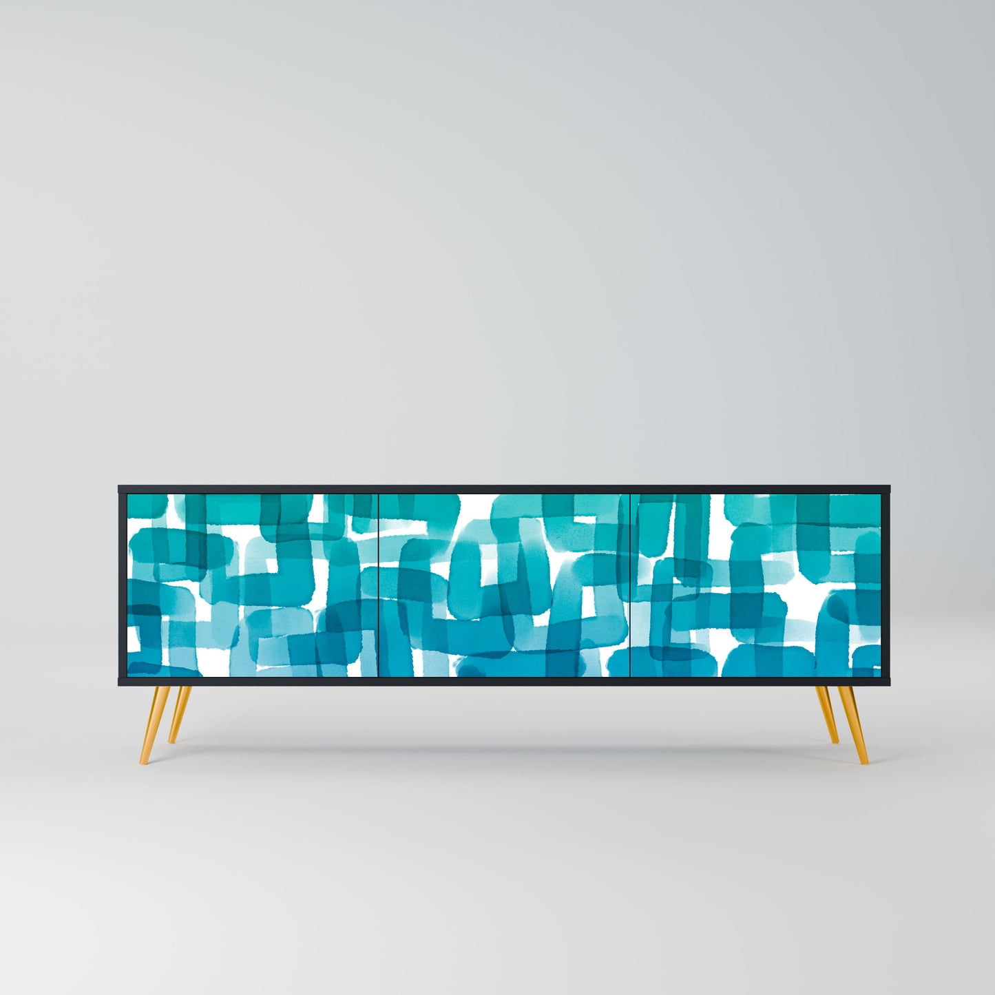 TURQUOISE RECTANGLES 3-Door TV Stand in Black Finish