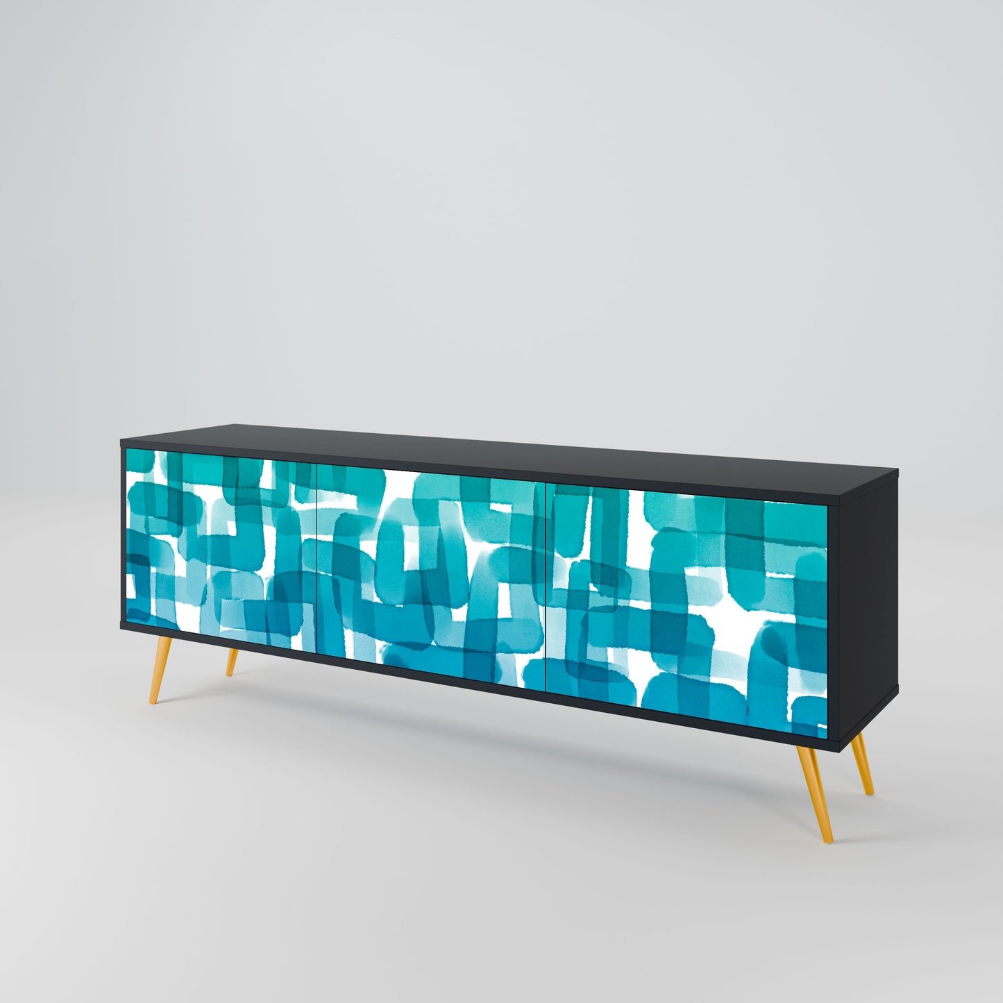 TURQUOISE RECTANGLES 3-Door TV Stand in Black Finish