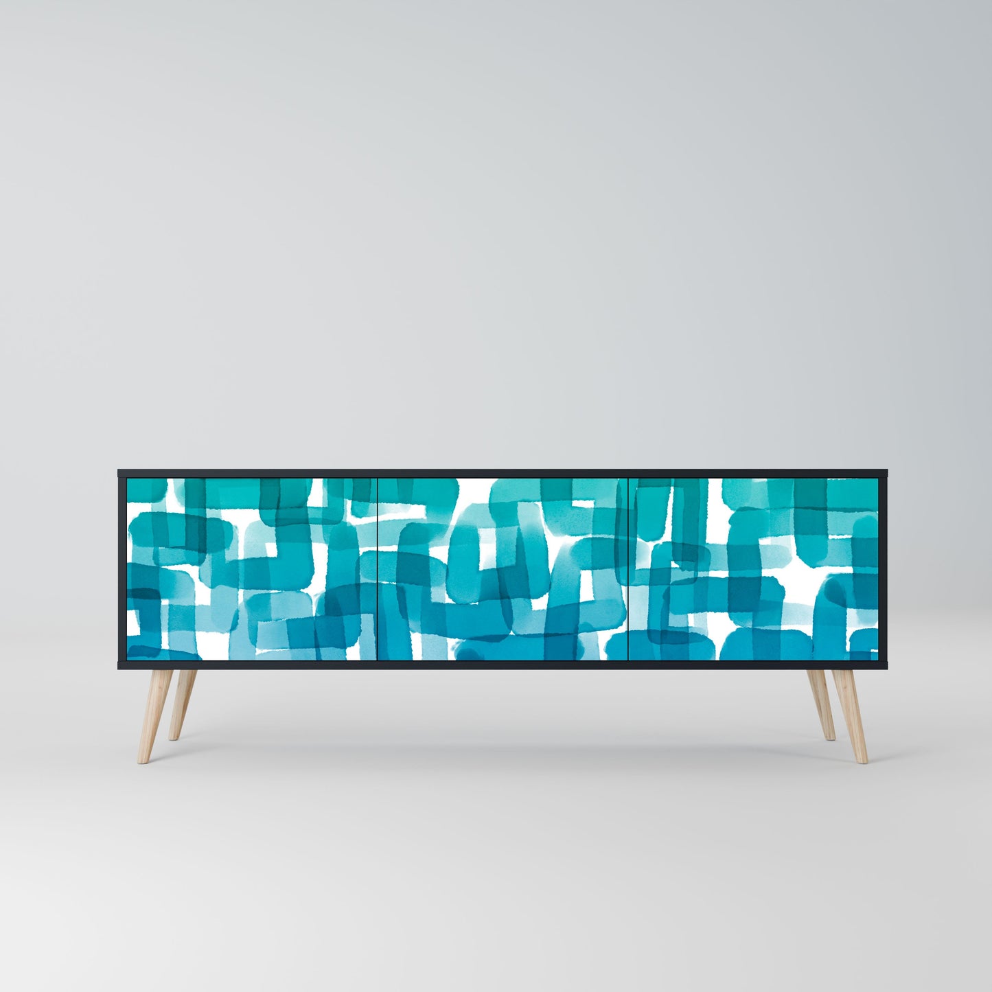 TURQUOISE RECTANGLES 3-Door TV Stand in Black Finish