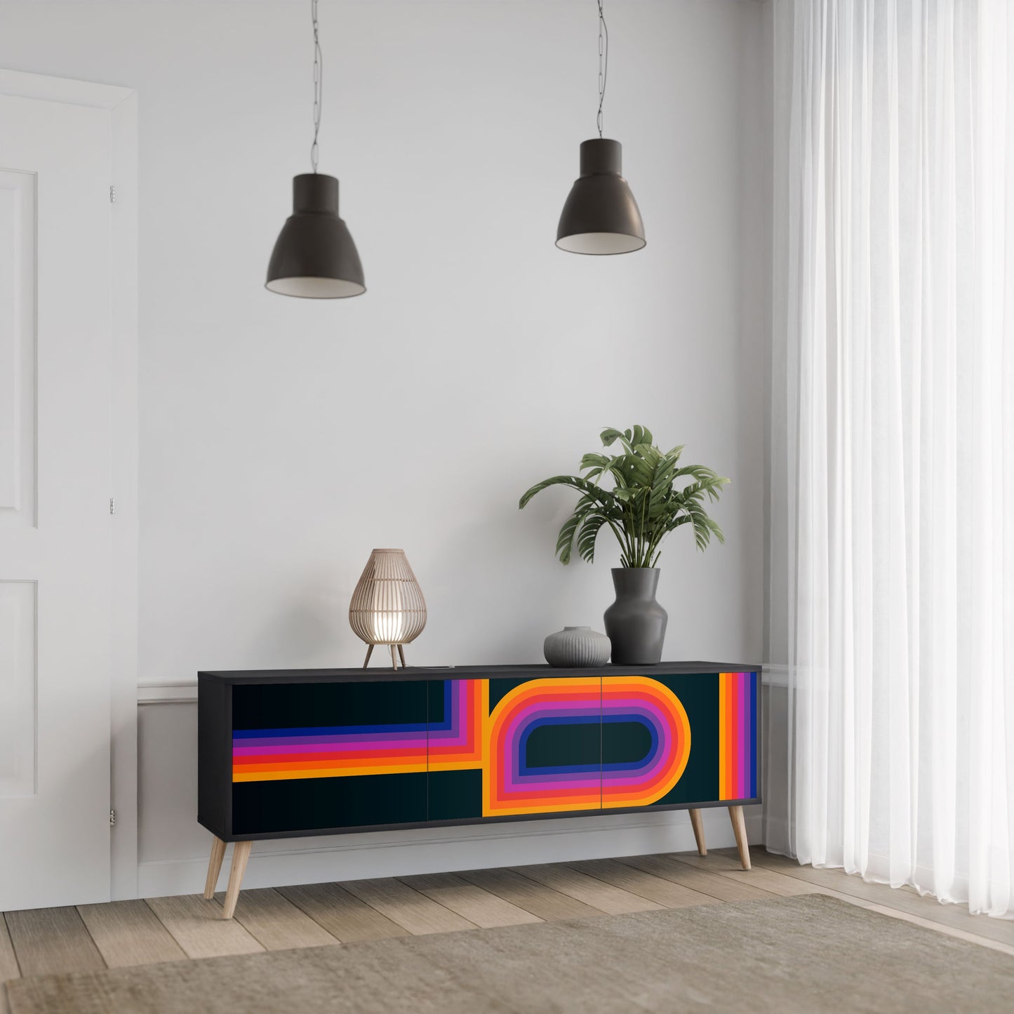 Mobile TV a 3 ante BLINDATE BY THE LIGHTS in finitura nera