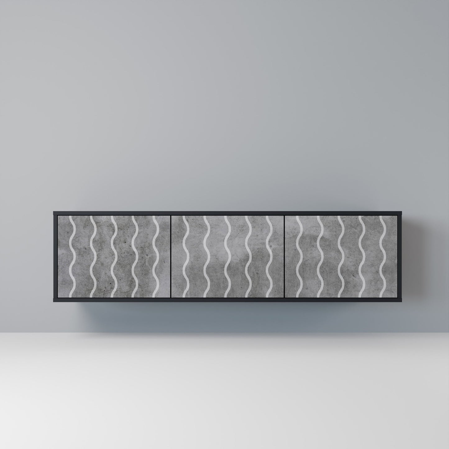 WAVES OF CONCRETE 3-Door TV Stand in Black Finish