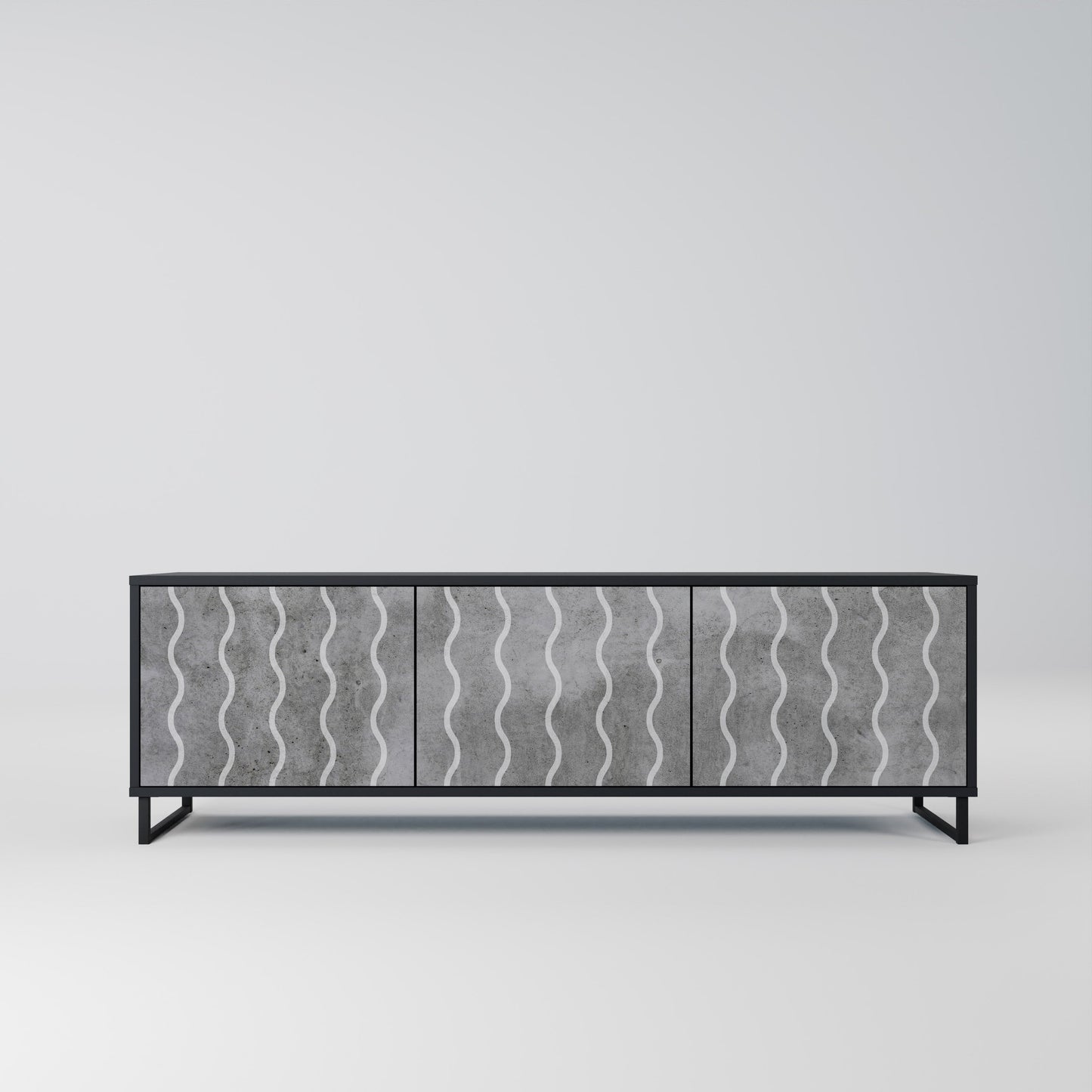 WAVES OF CONCRETE 3-Door TV Stand in Black Finish