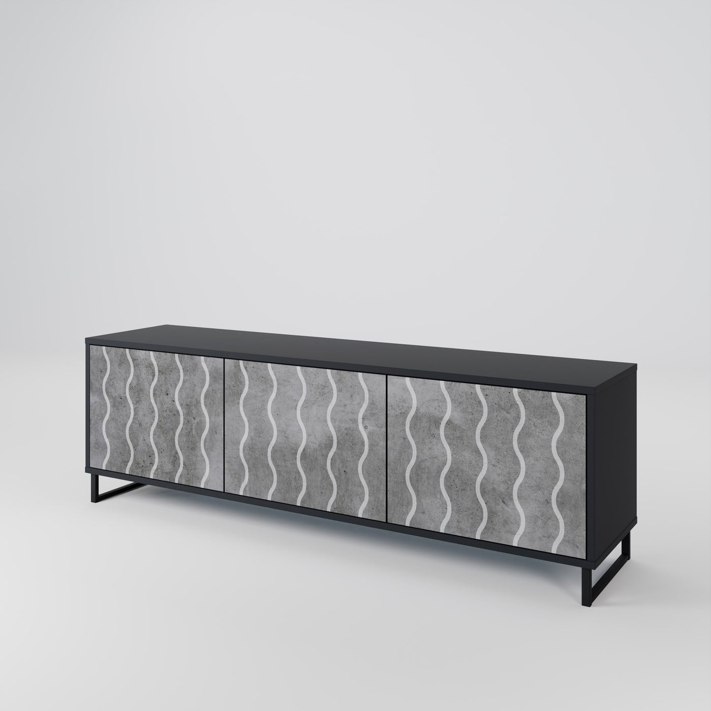 WAVES OF CONCRETE 3-Door TV Stand in Black Finish