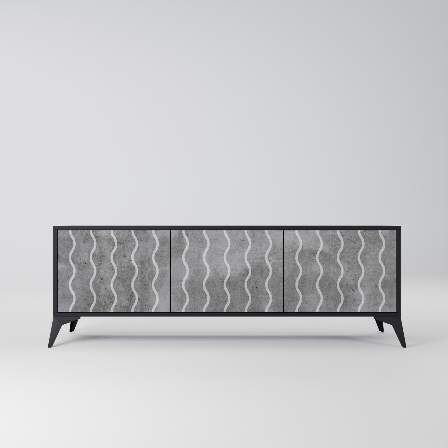 WAVES OF CONCRETE 3-Door TV Stand in Black Finish