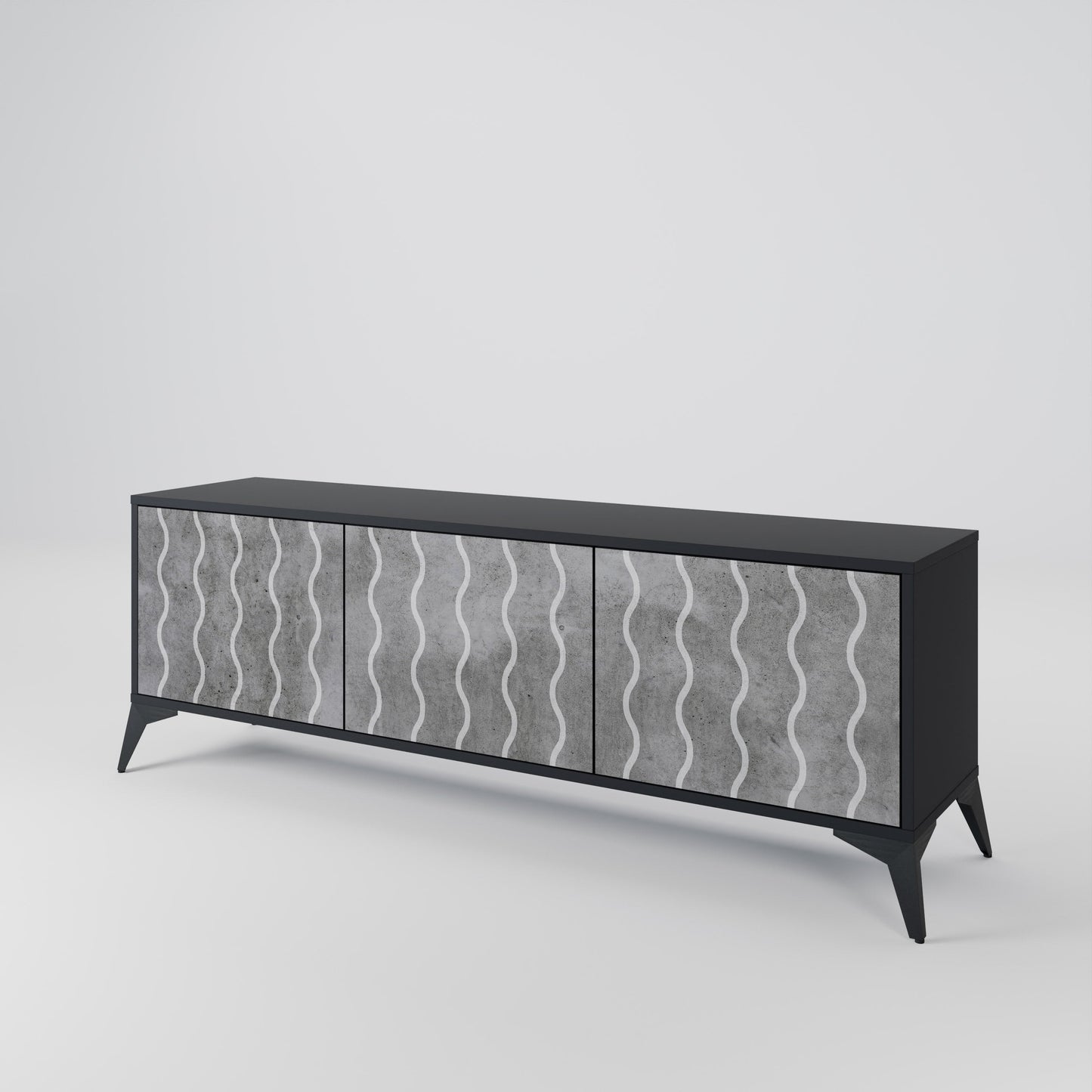 WAVES OF CONCRETE 3-Door TV Stand in Black Finish