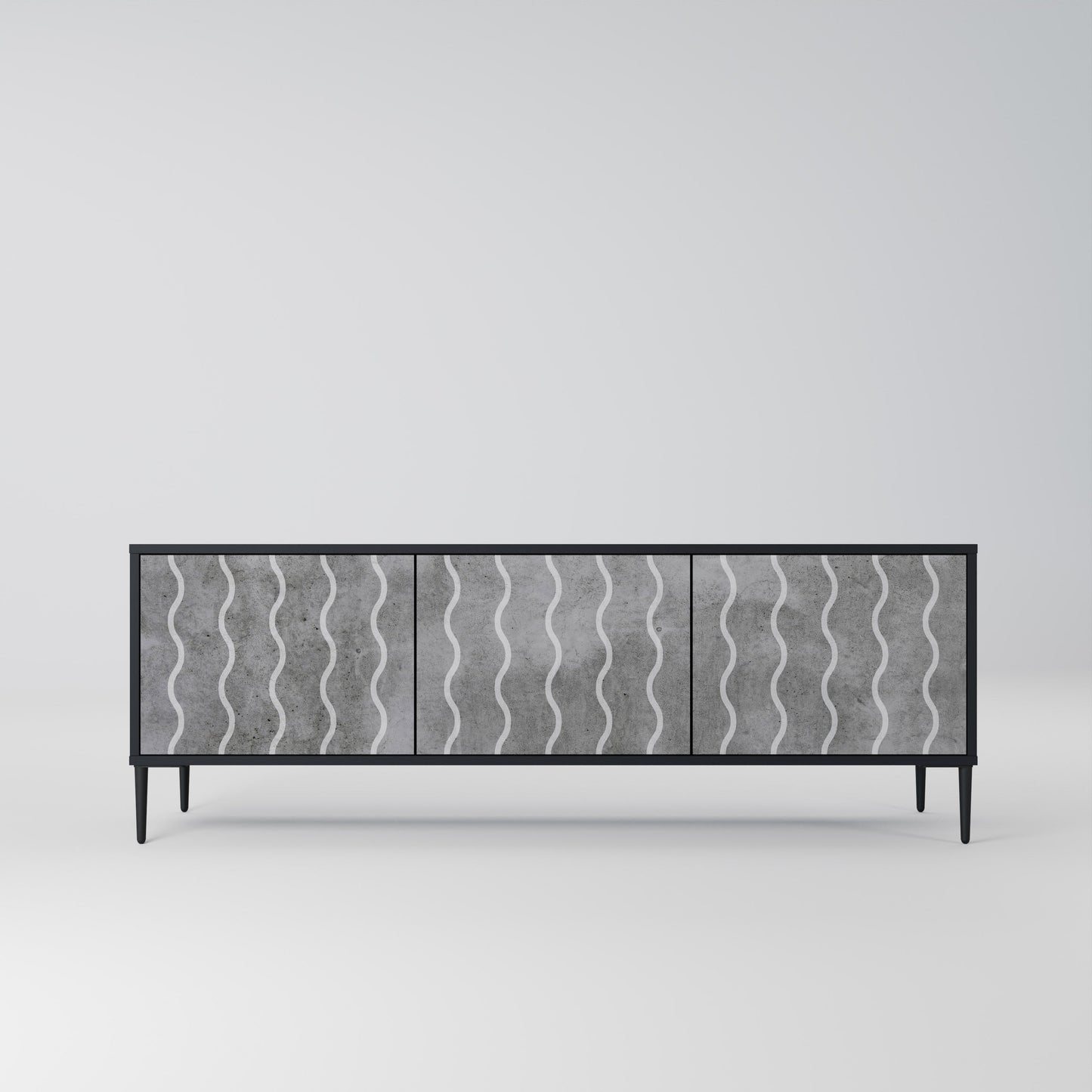 WAVES OF CONCRETE 3-Door TV Stand in Black Finish