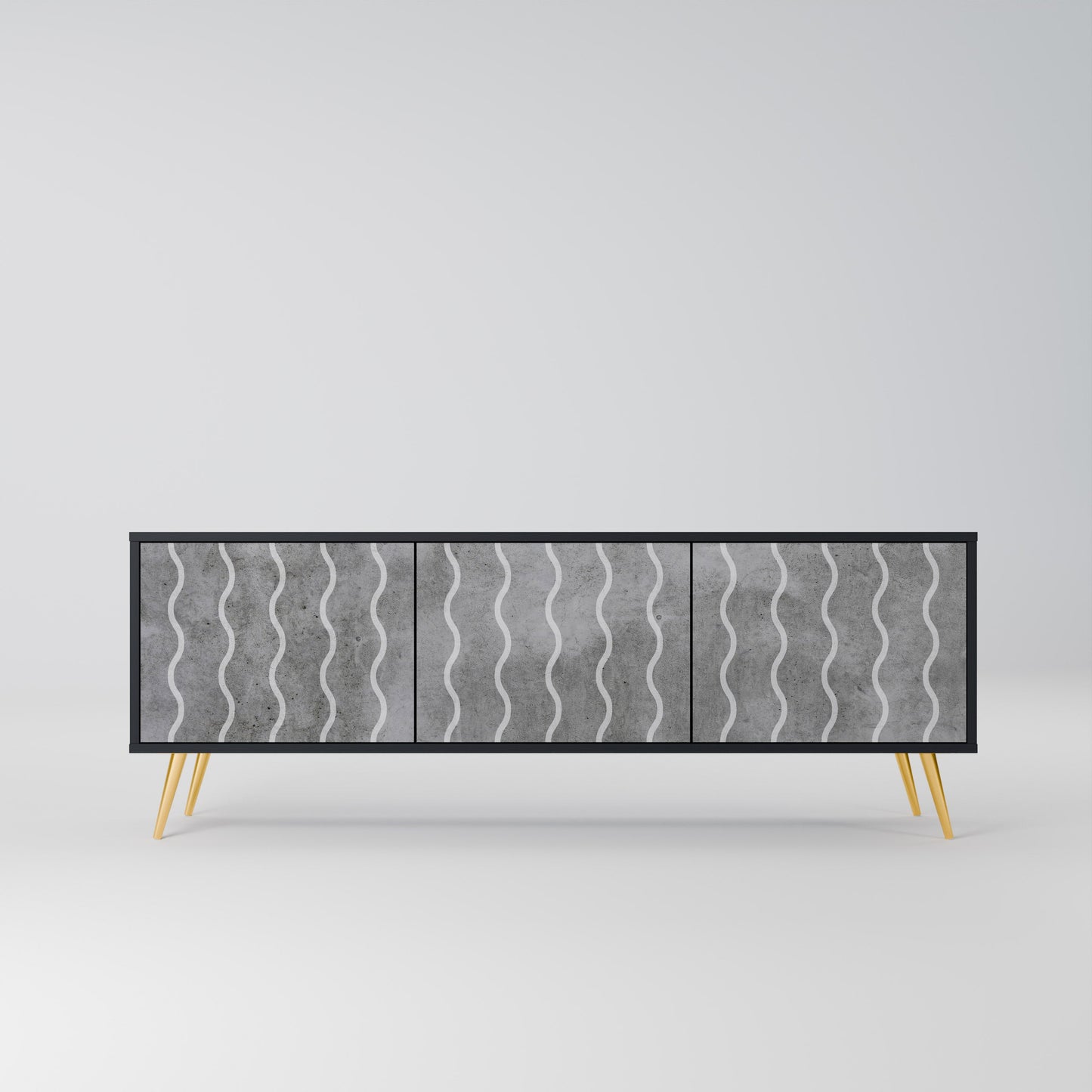 WAVES OF CONCRETE 3-Door TV Stand in Black Finish