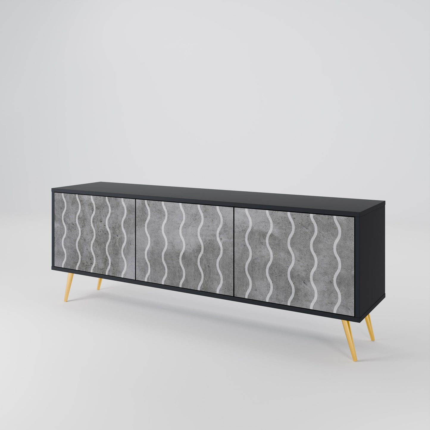 WAVES OF CONCRETE 3-Door TV Stand in Black Finish
