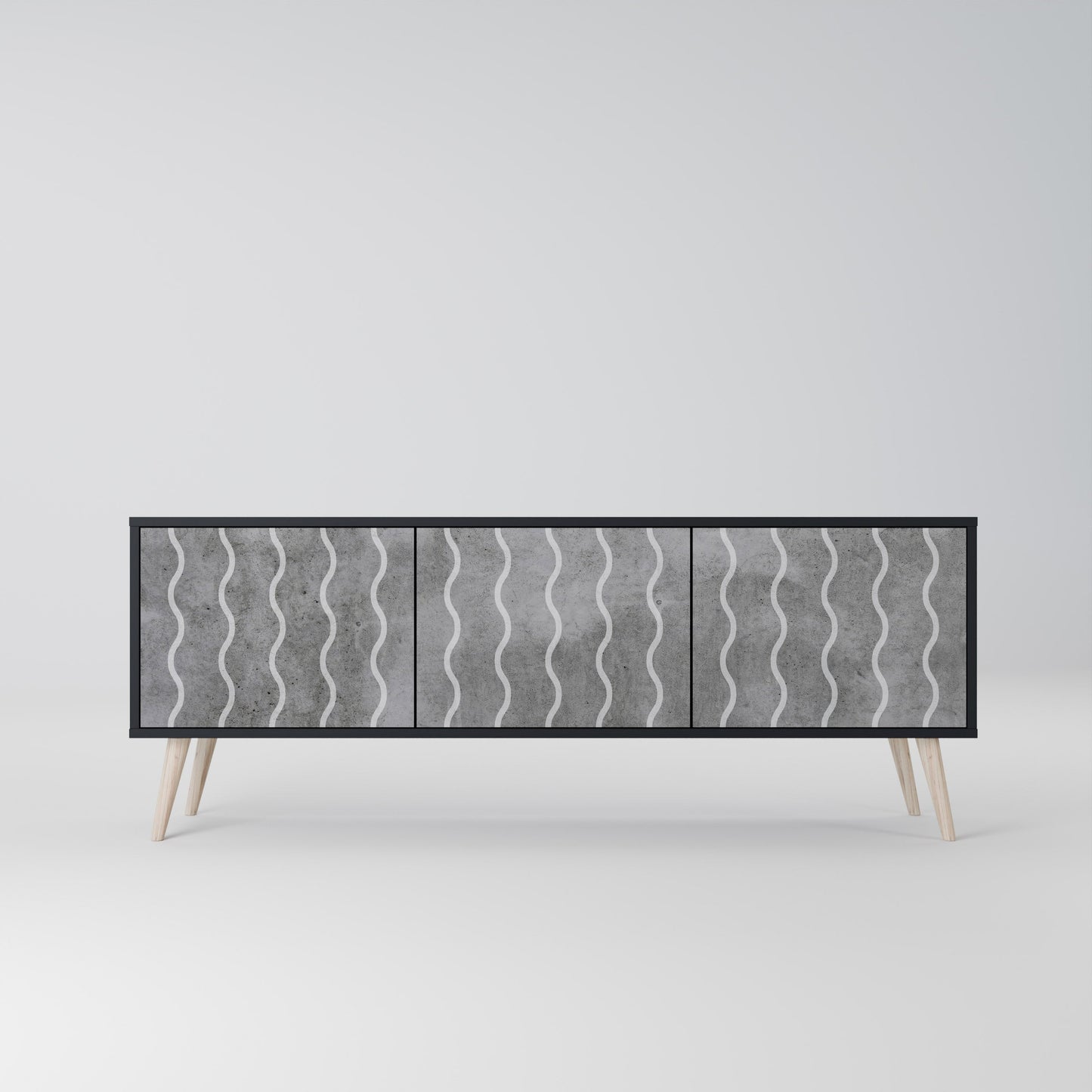 WAVES OF CONCRETE 3-Door TV Stand in Black Finish