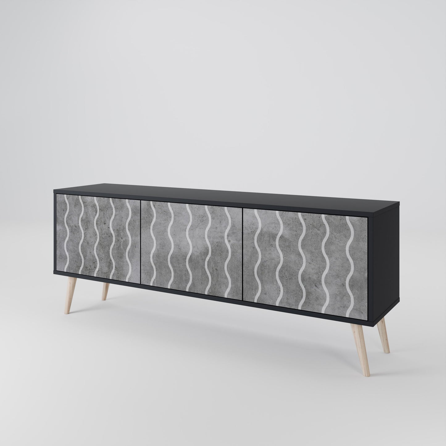 WAVES OF CONCRETE 3-Door TV Stand in Black Finish