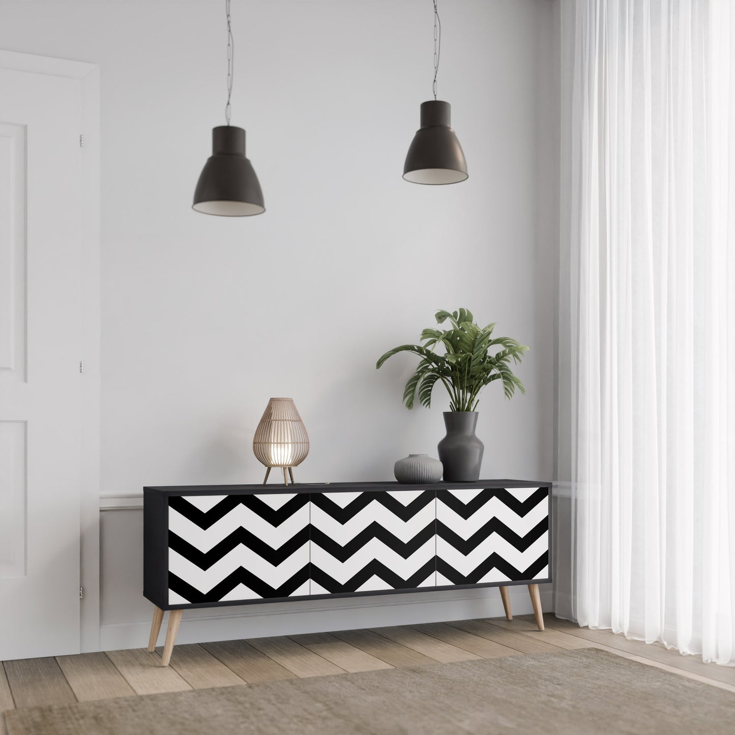 Mobile TV CLASSIC ZIG ZAG a 3 ante con finitura nera