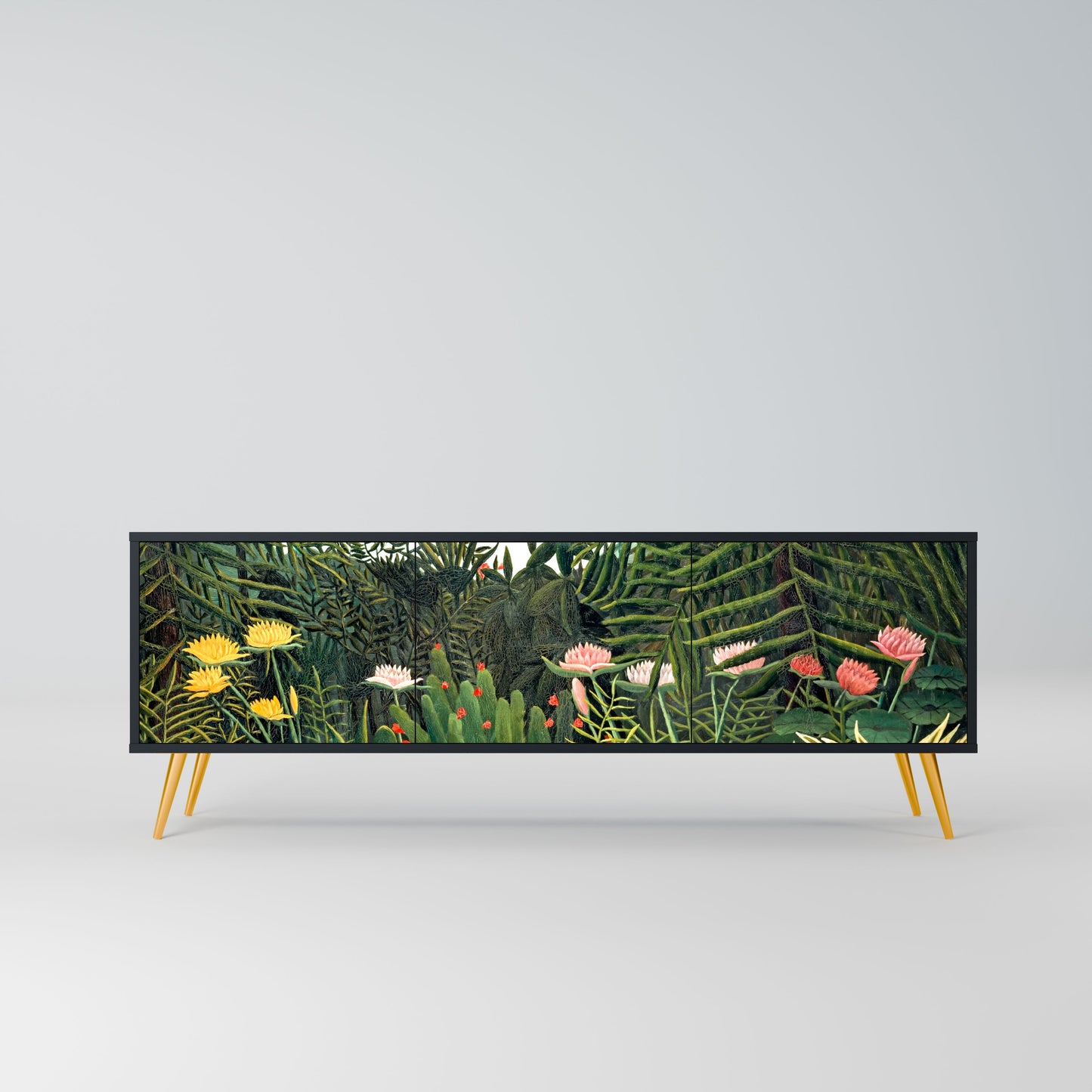 VIRGIN FOREST WITH SUNSET 3-Door TV Stand in Black Finish
