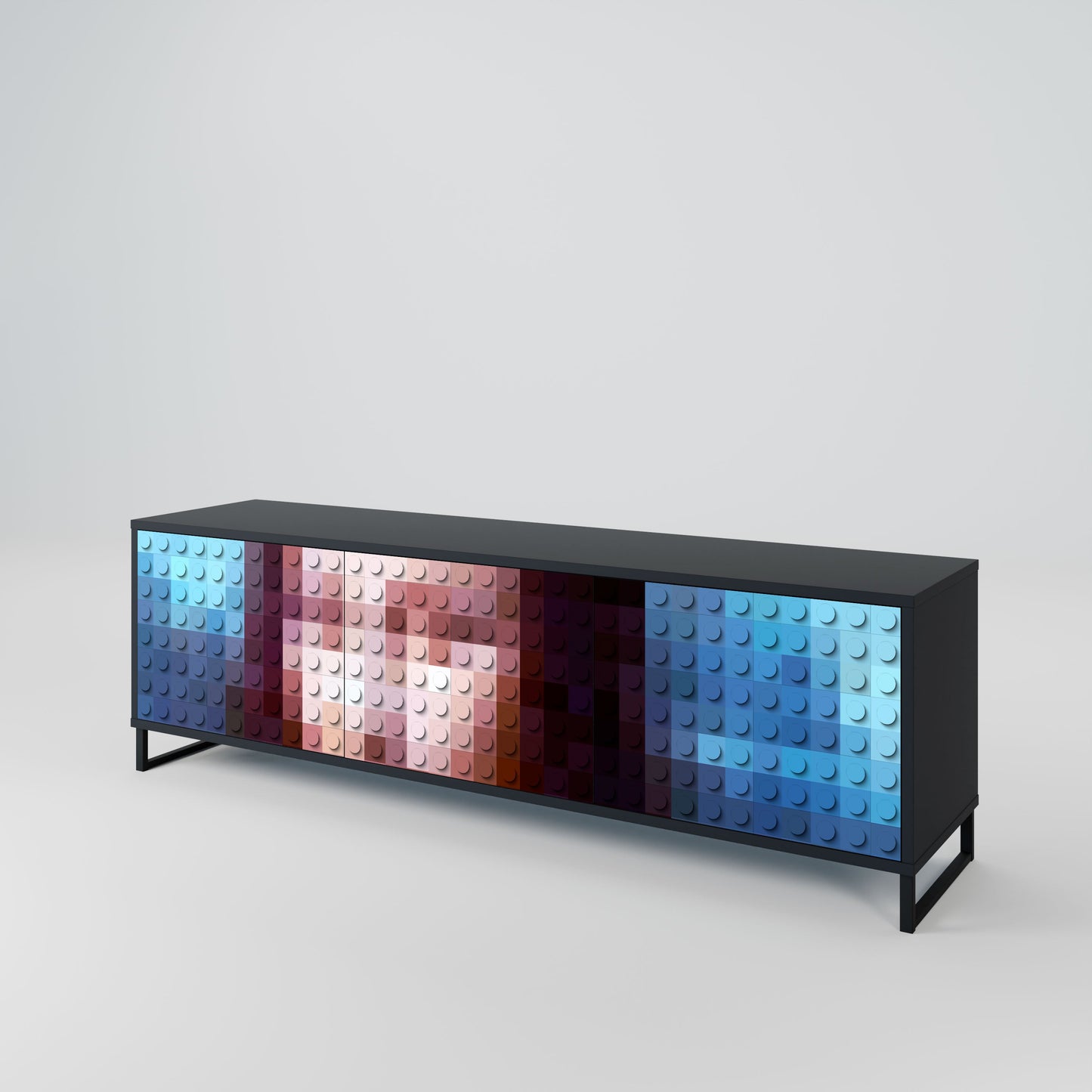 CONSTRUCTIVE ART 3-Door TV Stand in Black Finish