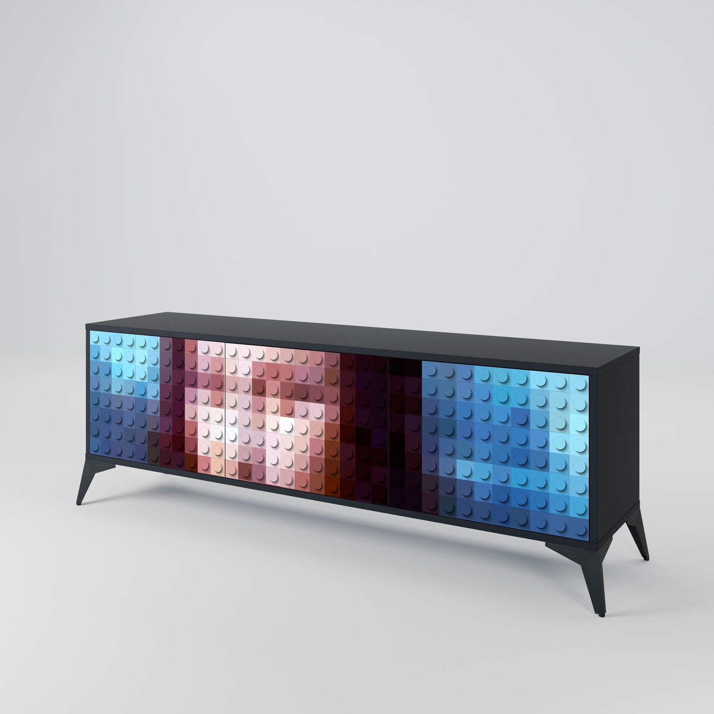 CONSTRUCTIVE ART 3-Door TV Stand in Black Finish