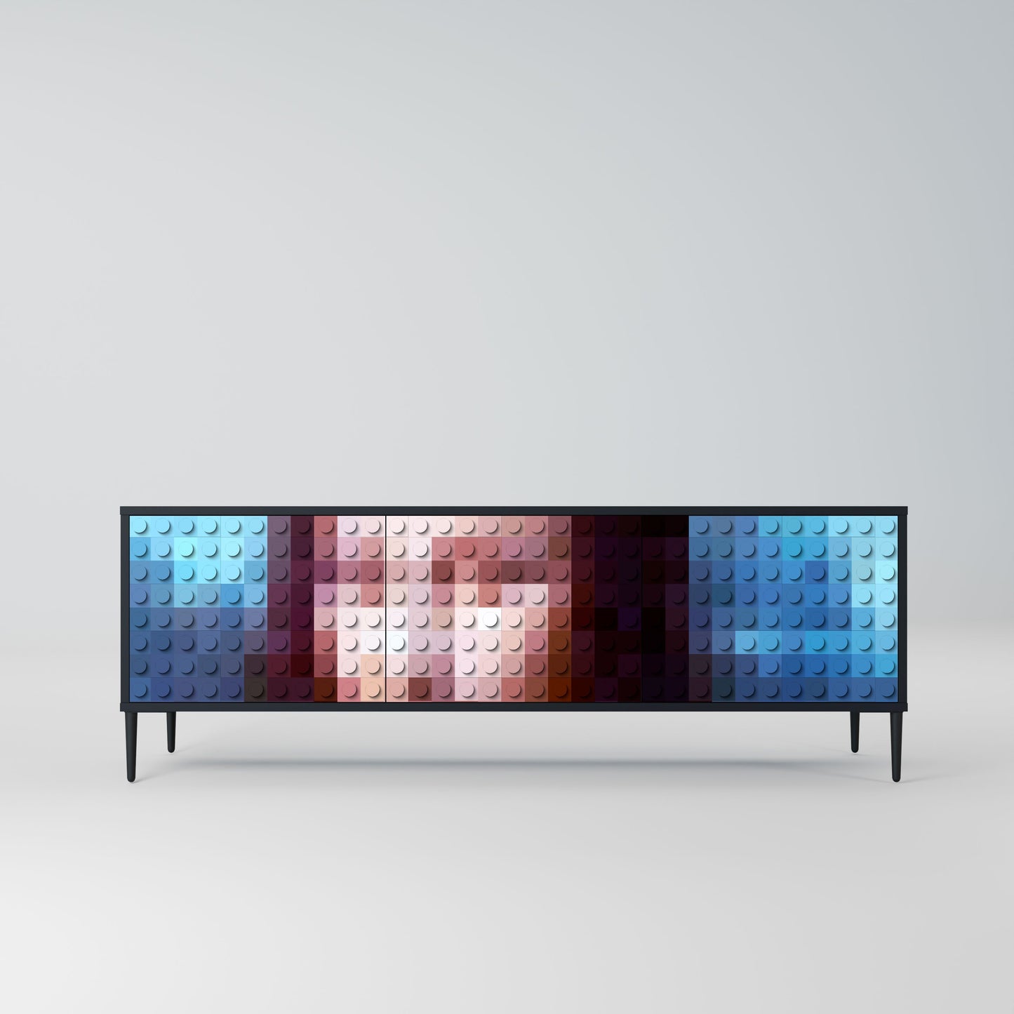 CONSTRUCTIVE ART 3-Door TV Stand in Black Finish