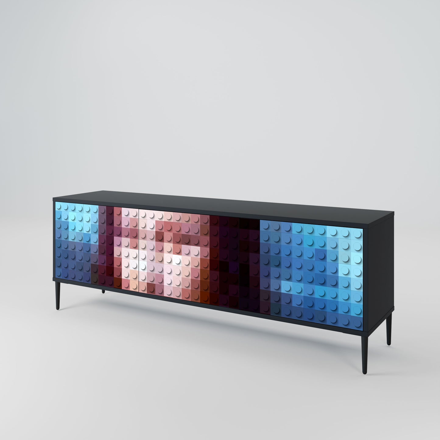 CONSTRUCTIVE ART 3-Door TV Stand in Black Finish