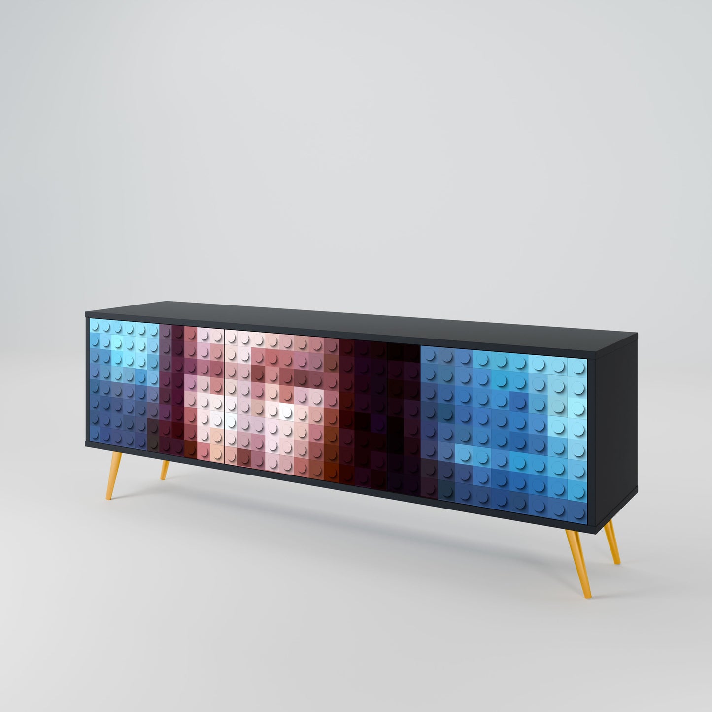 CONSTRUCTIVE ART 3-Door TV Stand in Black Finish