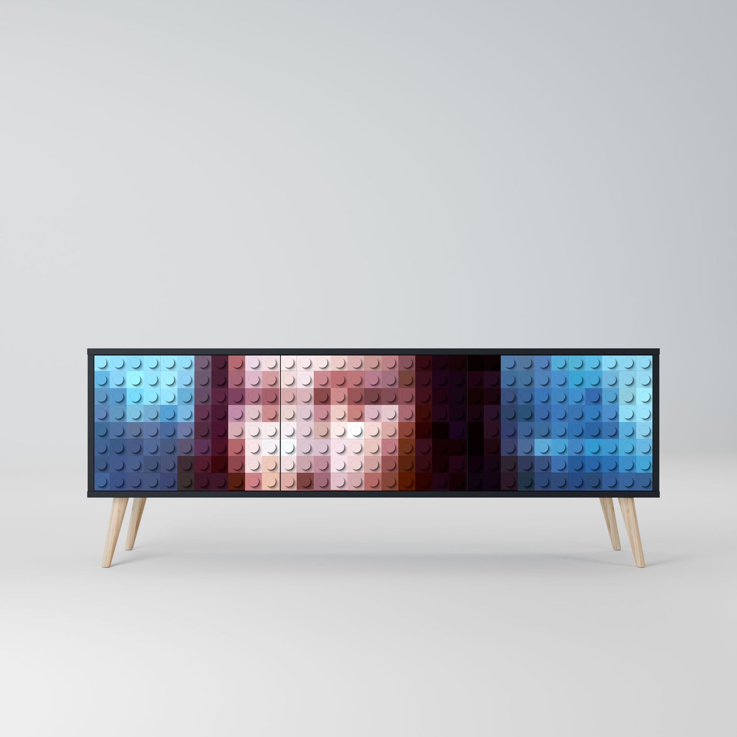 CONSTRUCTIVE ART 3-Door TV Stand in Black Finish