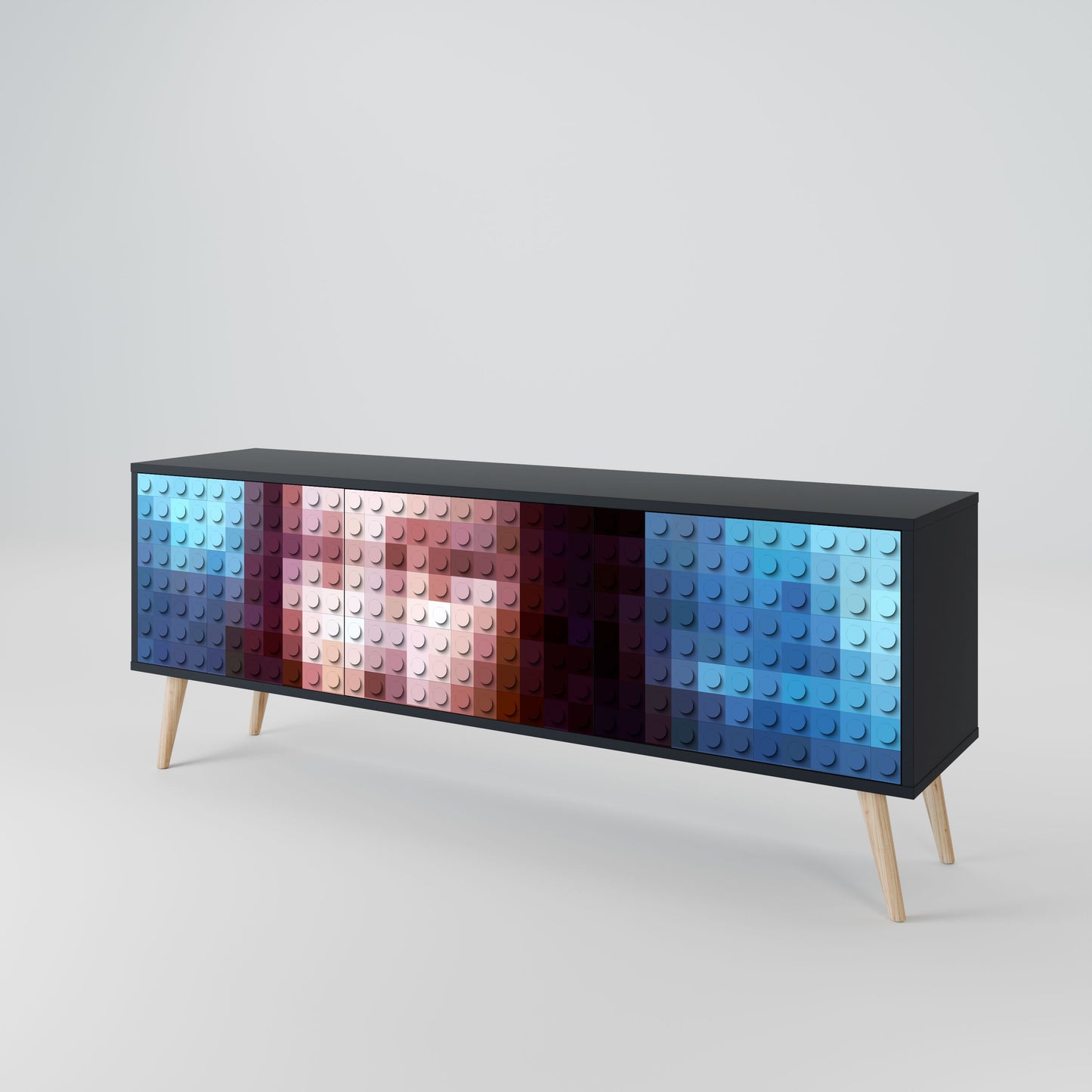 CONSTRUCTIVE ART 3-Door TV Stand in Black Finish