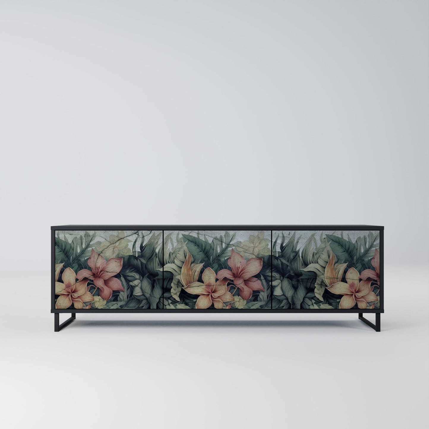 Mobile TV HEAVENLY BLOOM a 3 ante con finitura nera