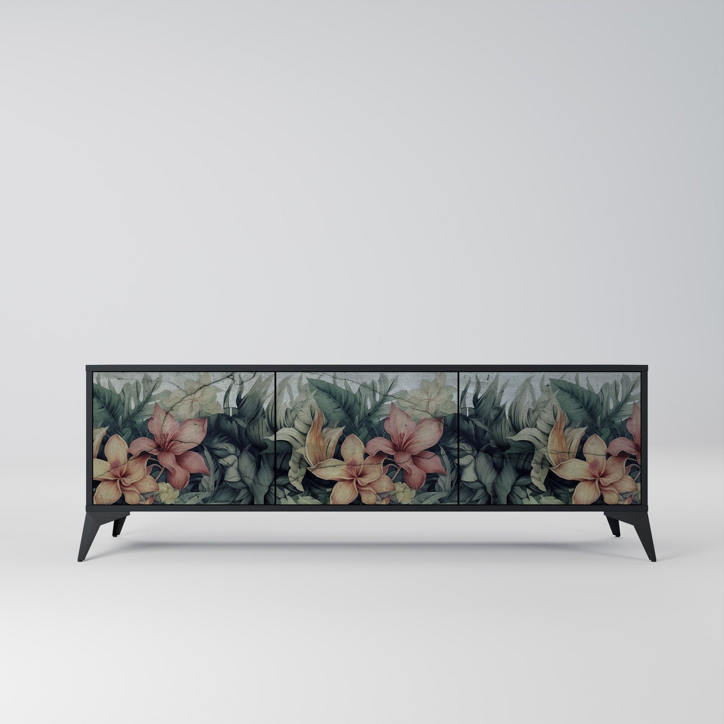 Mobile TV HEAVENLY BLOOM a 3 ante con finitura nera