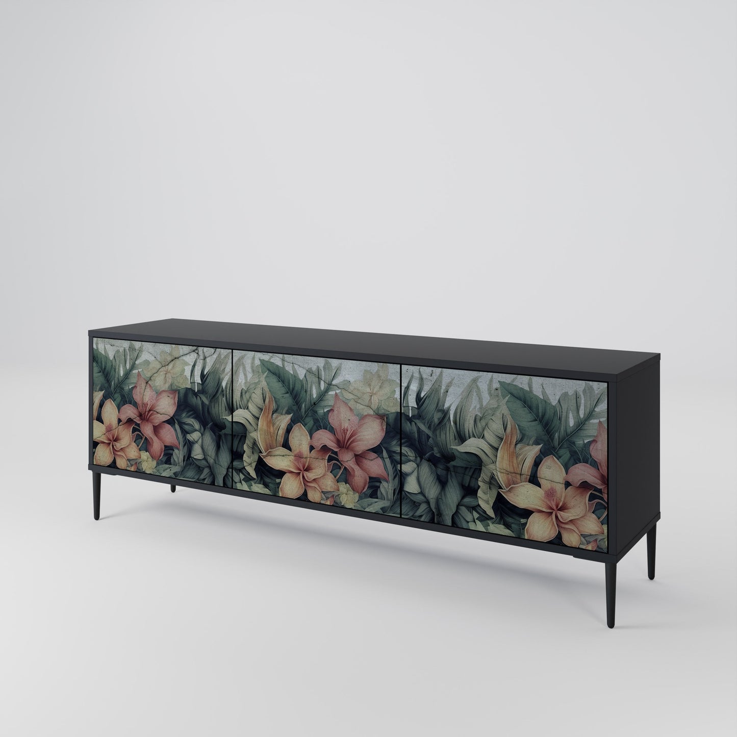 Mobile TV HEAVENLY BLOOM a 3 ante con finitura nera