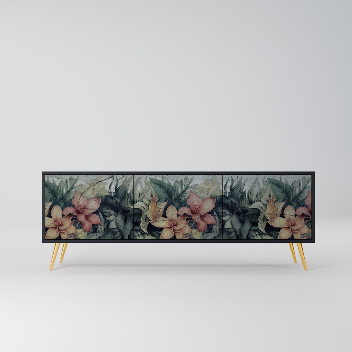 Mobile TV HEAVENLY BLOOM a 3 ante con finitura nera