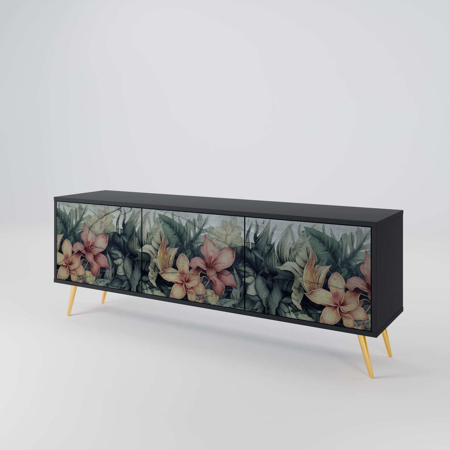 Mobile TV HEAVENLY BLOOM a 3 ante con finitura nera