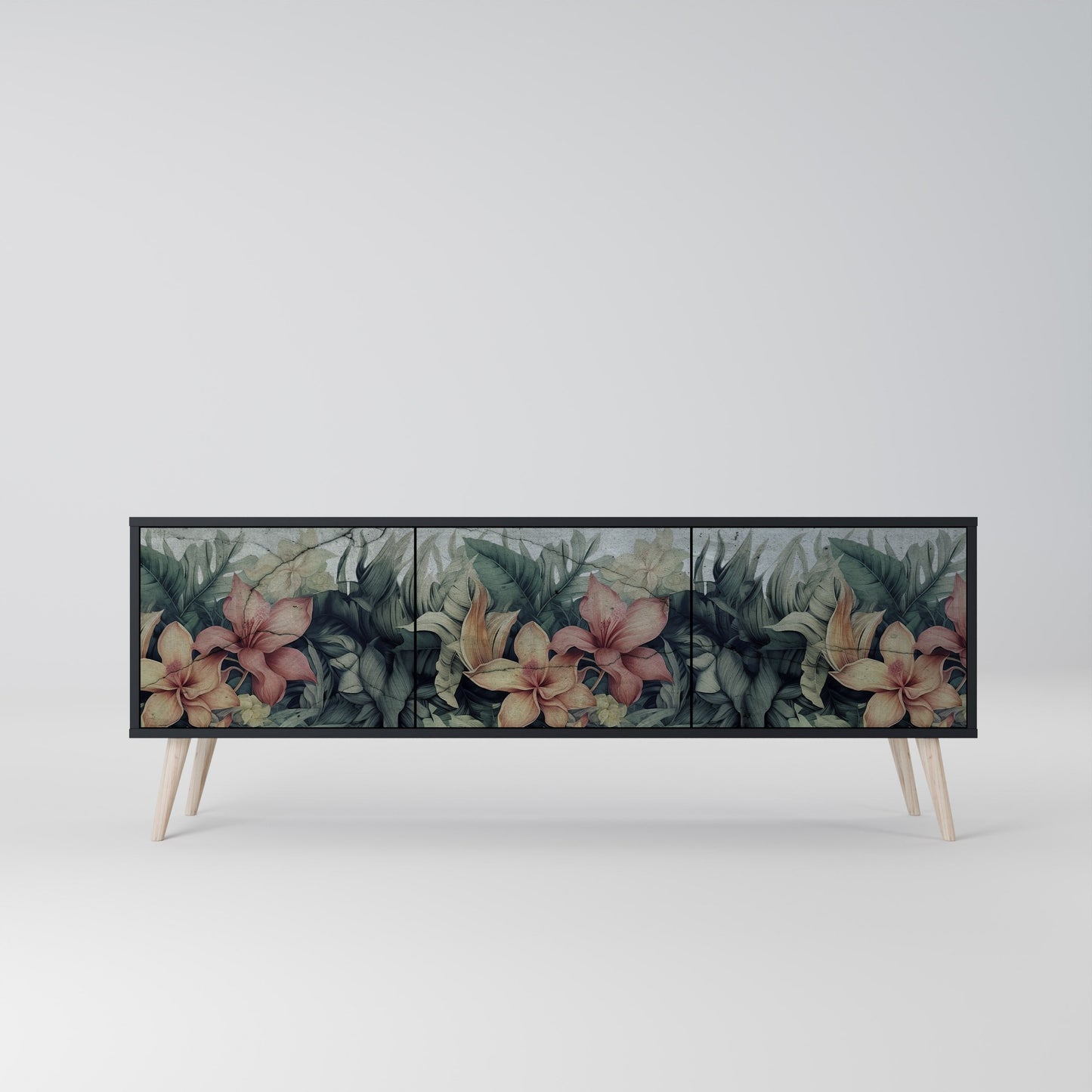 Mobile TV HEAVENLY BLOOM a 3 ante con finitura nera