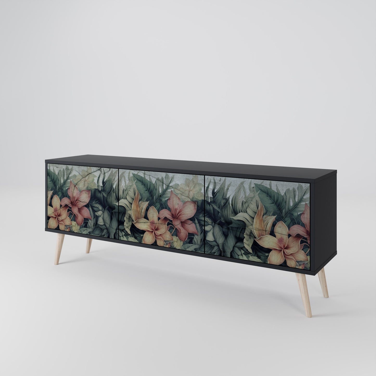Mobile TV HEAVENLY BLOOM a 3 ante con finitura nera