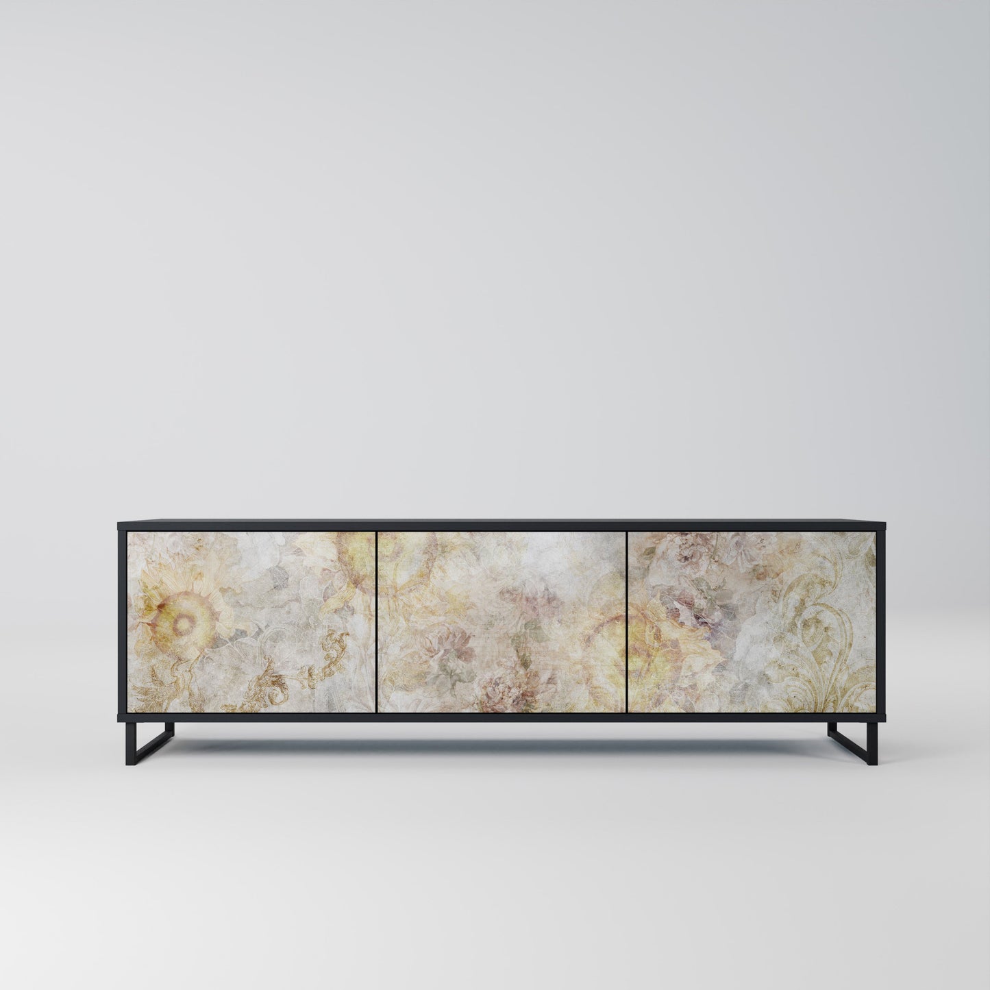SUNFLOWER BLUR 3-Door TV Stand in Black Finish