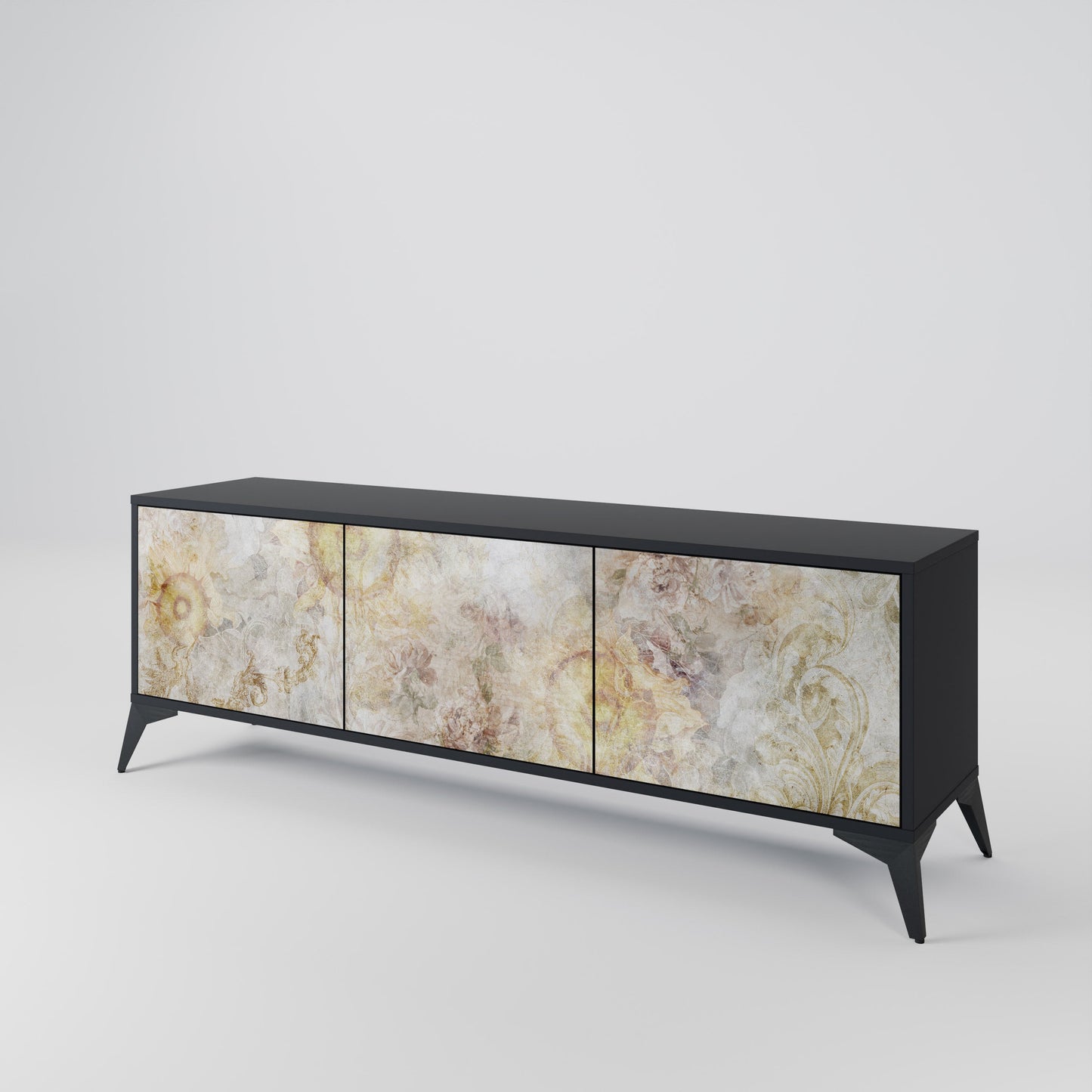 SUNFLOWER BLUR 3-Door TV Stand in Black Finish