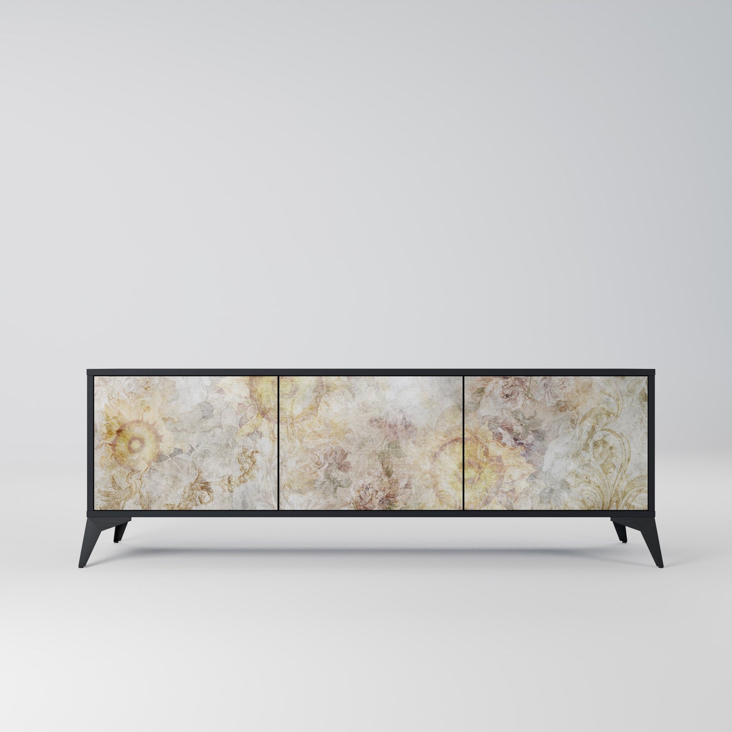 SUNFLOWER BLUR 3-Door TV Stand in Black Finish