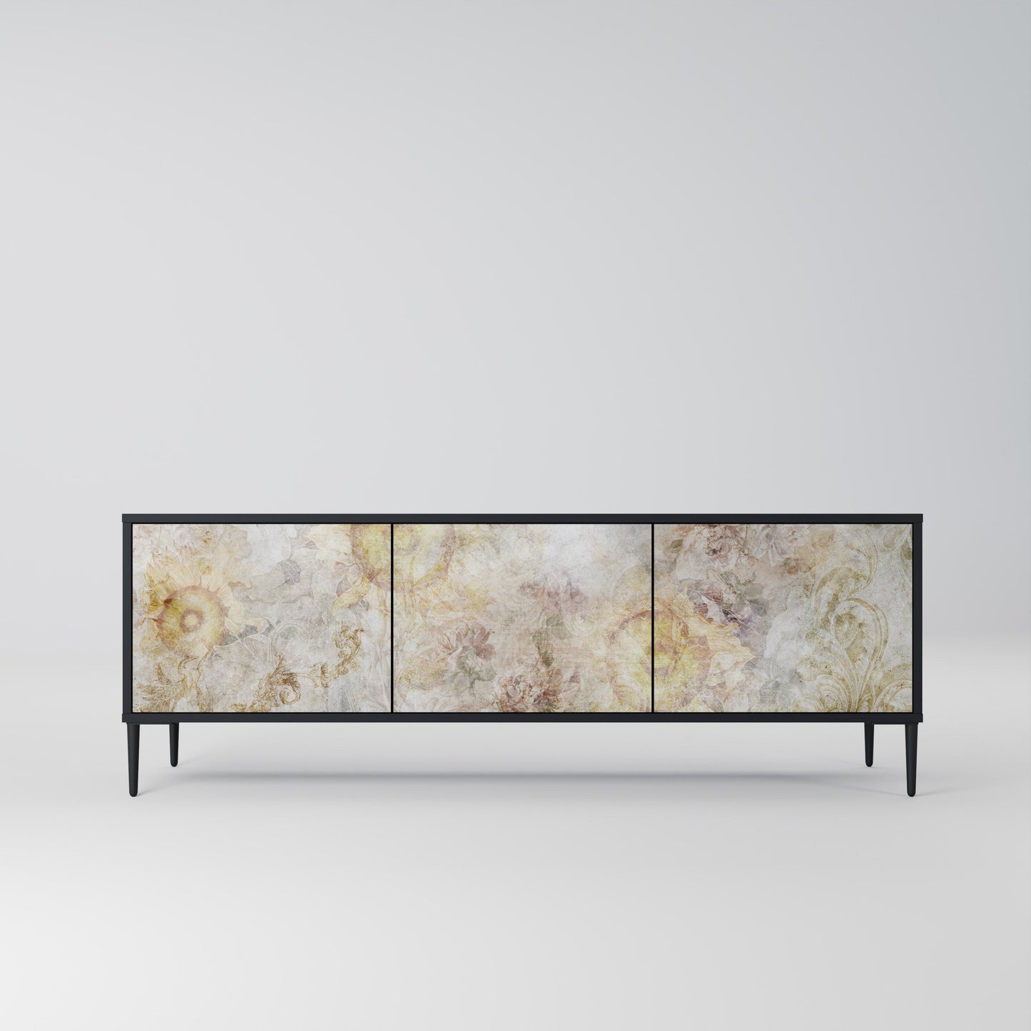 SUNFLOWER BLUR 3-Door TV Stand in Black Finish