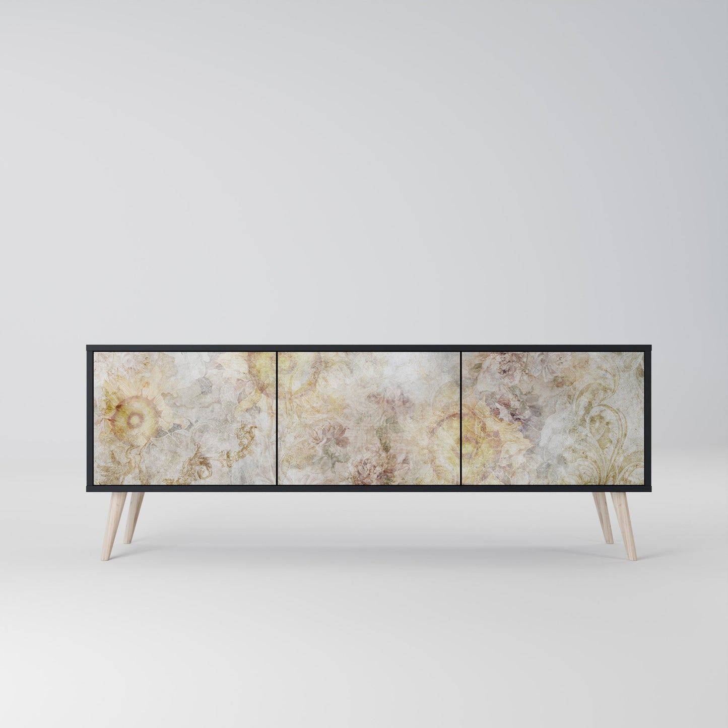 SUNFLOWER BLUR 3-Door TV Stand in Black Finish