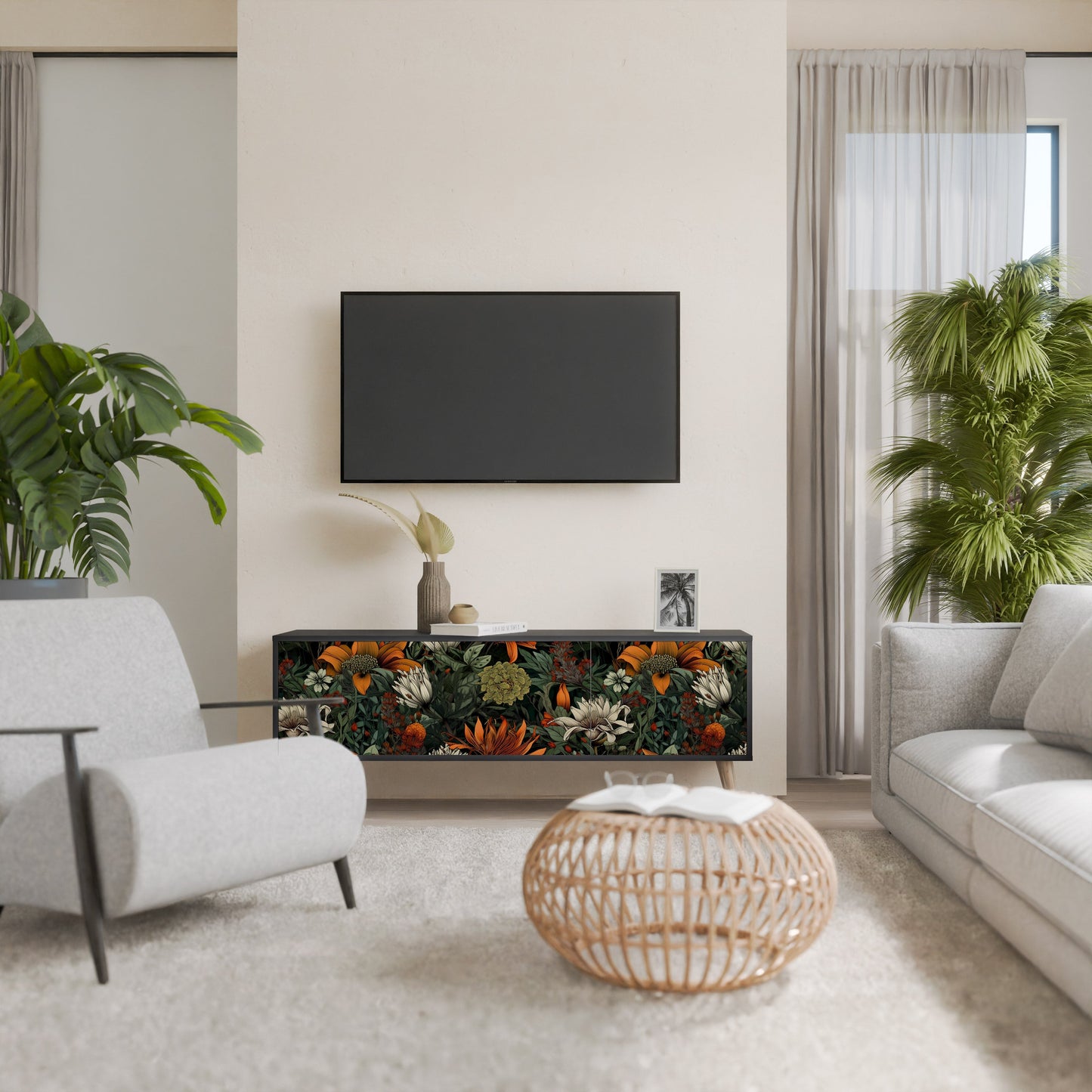 Mobile TV a 3 ante MIDNIGHT SPROUT con finitura nera