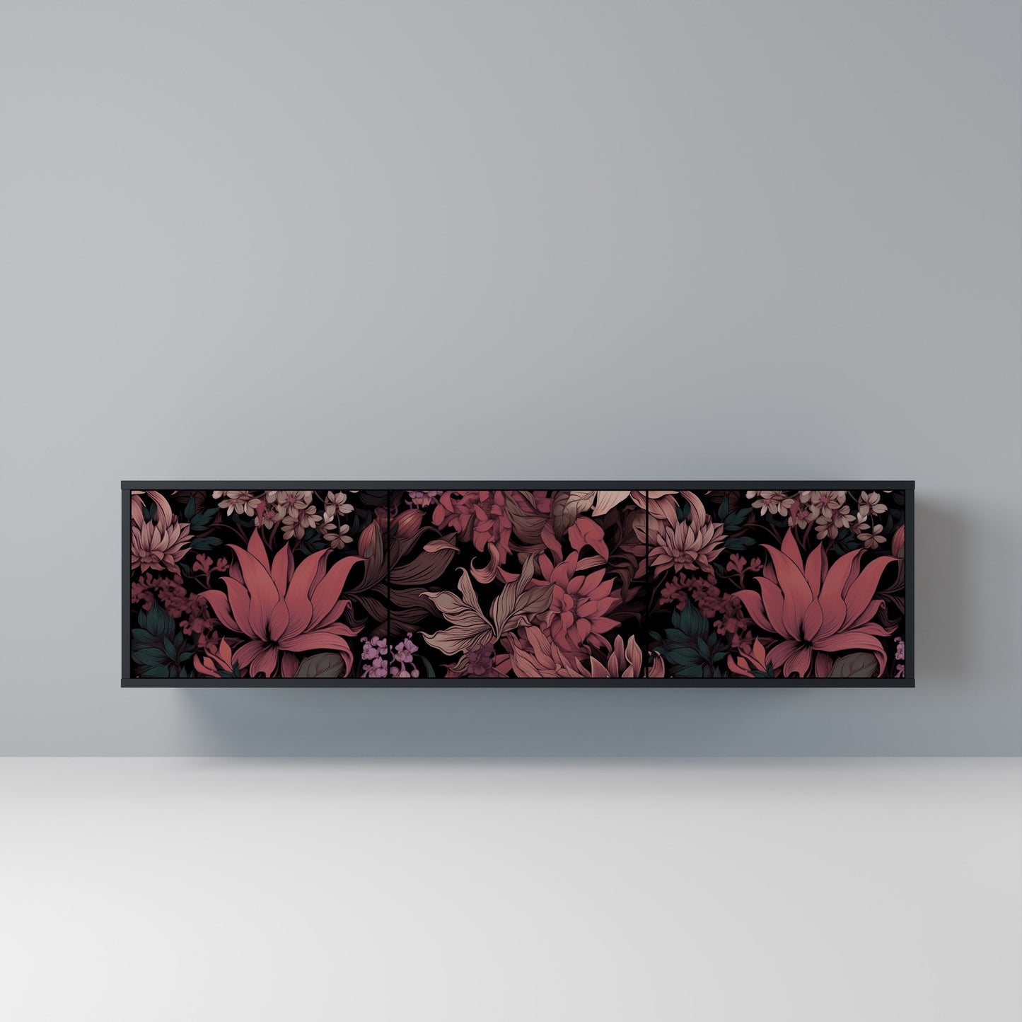 Mobile TV a 3 ante FLORAL WHISPER in finitura nera