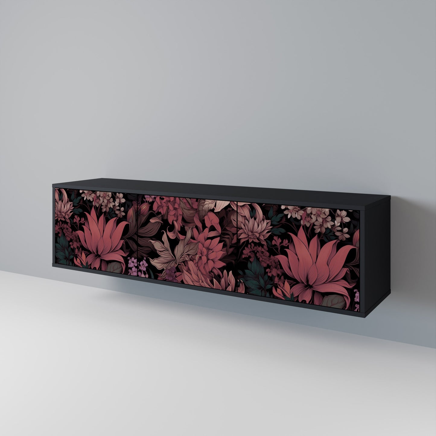 Mobile TV a 3 ante FLORAL WHISPER in finitura nera