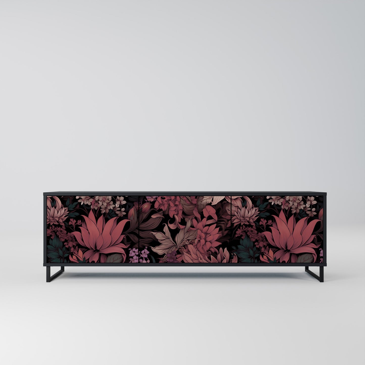 Mobile TV a 3 ante FLORAL WHISPER in finitura nera
