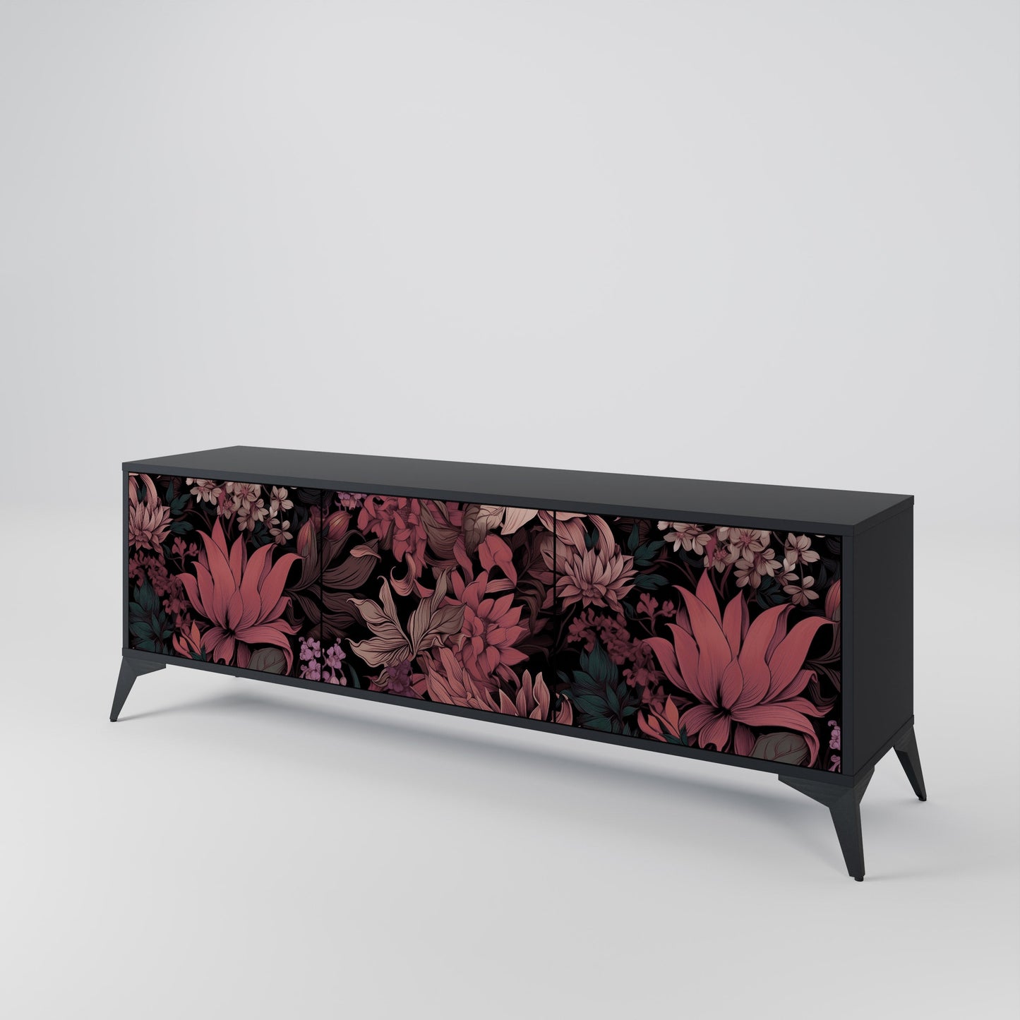 Mobile TV a 3 ante FLORAL WHISPER in finitura nera