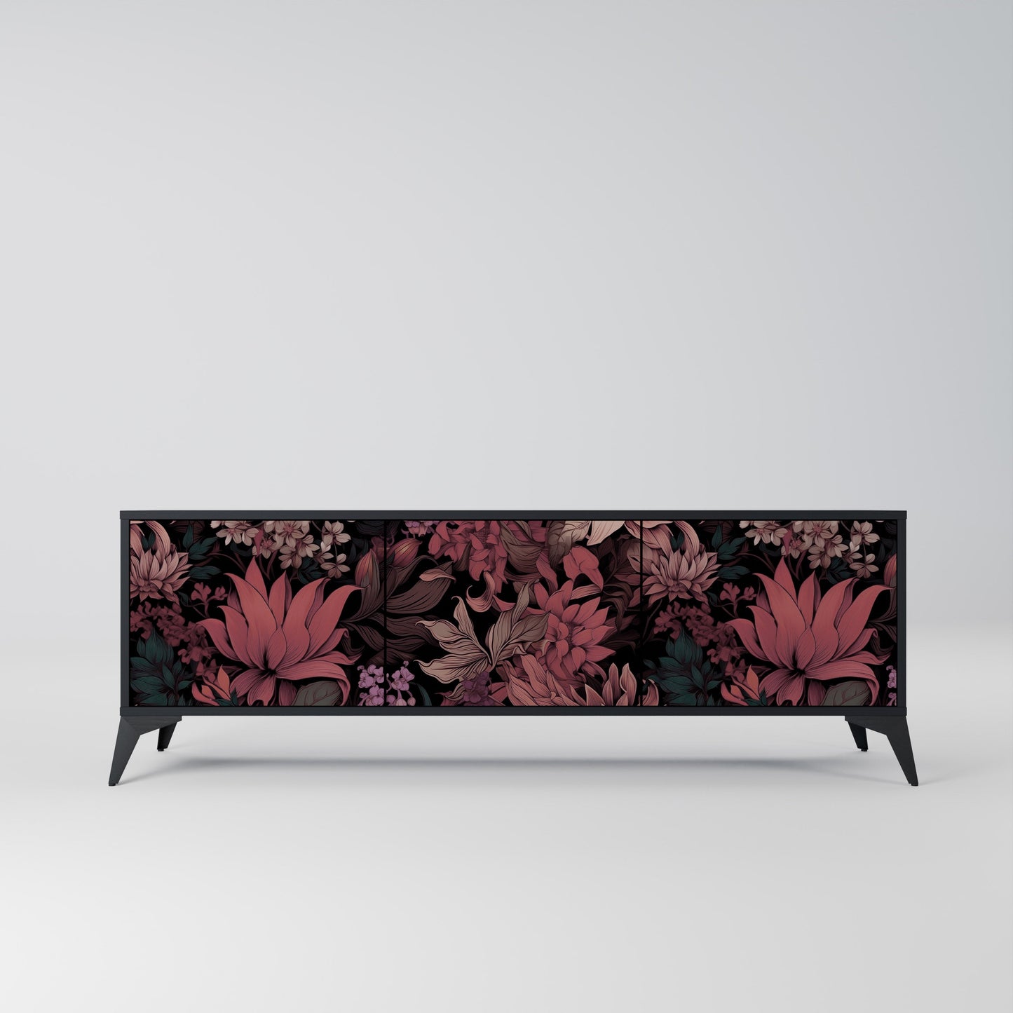Mobile TV a 3 ante FLORAL WHISPER in finitura nera