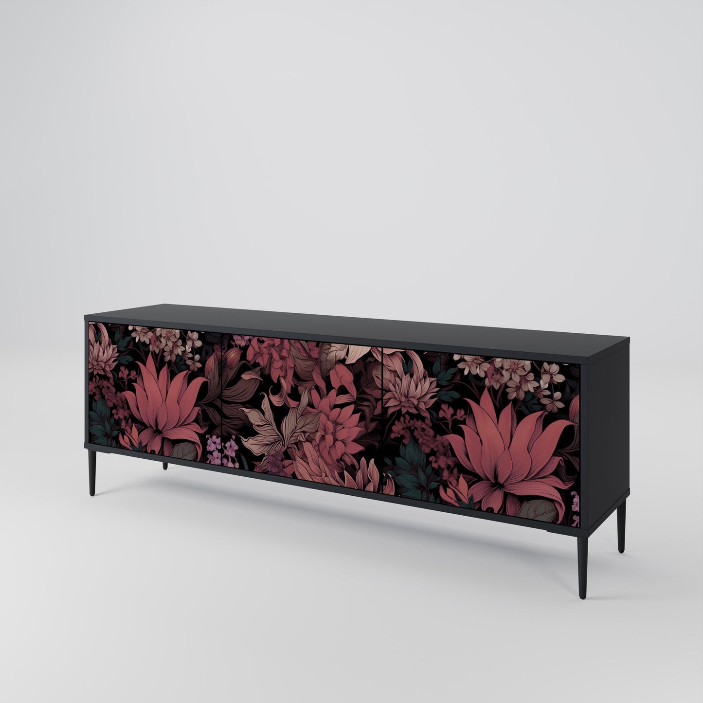 Mobile TV a 3 ante FLORAL WHISPER in finitura nera