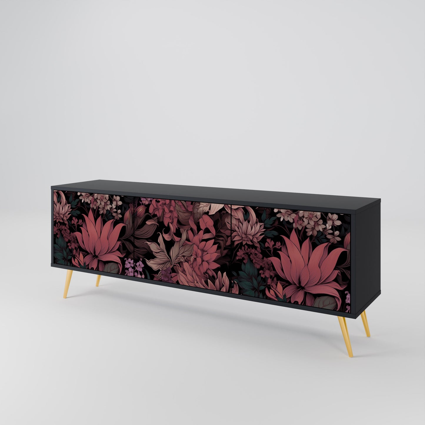 Mobile TV a 3 ante FLORAL WHISPER in finitura nera