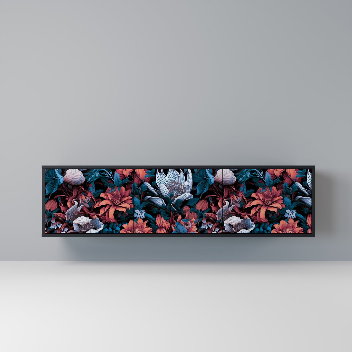 Mobile TV ETHEREAL BLOSSOMS a 3 ante con finitura nera