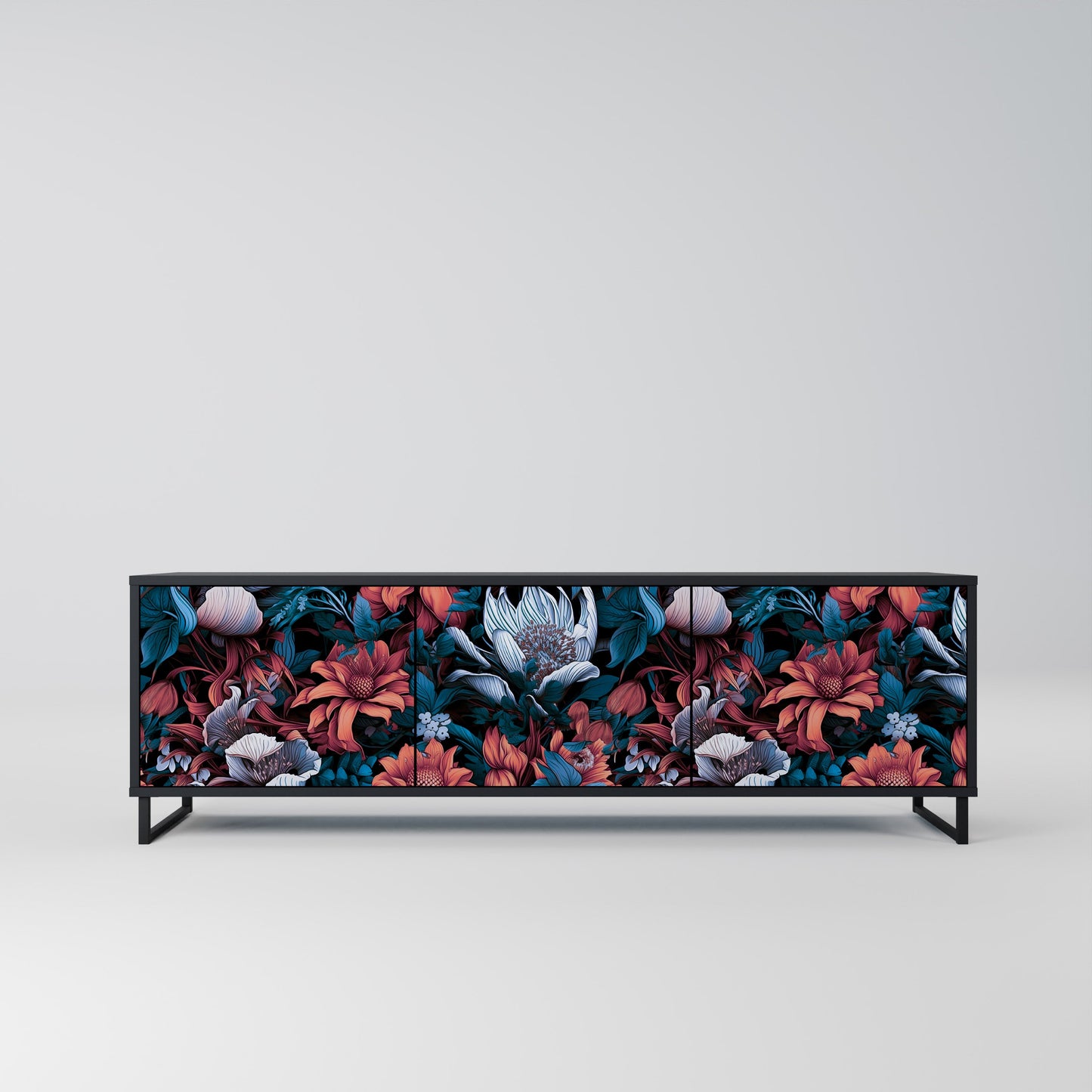 Mobile TV ETHEREAL BLOSSOMS a 3 ante con finitura nera